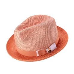 Salmon Men's Two-Tone Braided Pinch Fedora with Grosgrain Ribbon