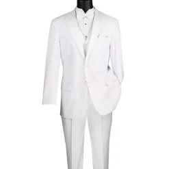 Santorini Collection - Regular Fit White Tuxedo 4 Piece with Vest Bow Tie Adjustable Waistband