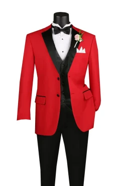 Santorini Collection - Regular Fit Red Tuxedo 4 Piece with Vest Bow Tie Adjustable Waistband