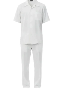 Short Sleeve Summer Walking Suit Set with Flexible Waist Pants - Off White