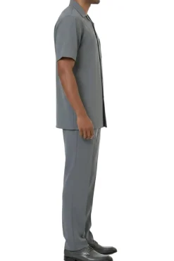 Short Sleeve Summer Walking Suit Set with Flexible Waist Pants - Gray