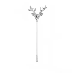 Silver Deer Head Antler Lapel Pin