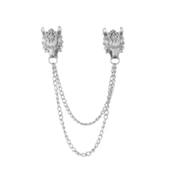Silver Dragons Head Double Chain Brooch