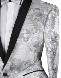 Silver Embroidery Slim Fit Jacket Shawl Lapel