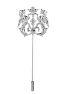 Silver Hollow Double Lion Lapel Pin
