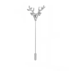 Silver Deer Head Antler Lapel Pin