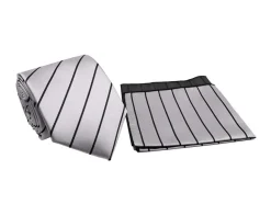 Silver Diagonal Stripe Men's Tie and Pocket Square Set