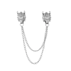 Silver Dragons Head Double Chain Brooch