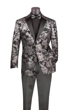 Silver Modern Fit Velvet Jacket Metallic Design
