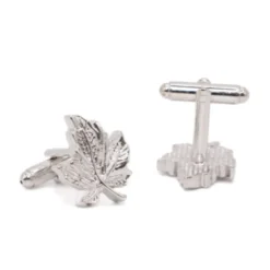 Silver-Plated Maple Leaf Design Cufflinks