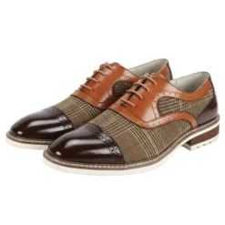 Sinclair Collection - Brown/Whiskey Plaid Leather Cap-Toe Dress Shoes