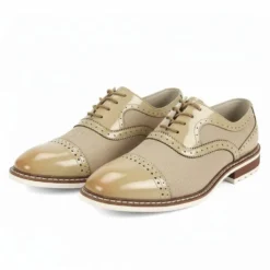 Sinclair Collection - Oyster Plaid Leather Cap-Toe Dress Shoes