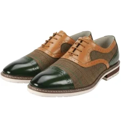 Sinclair Collection - Olive/Tan Plaid Leather Cap-Toe Dress Shoes