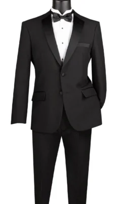 Slim Fit 2 Piece Dress Tuxedo Single Breasted 2 Button Design in Black