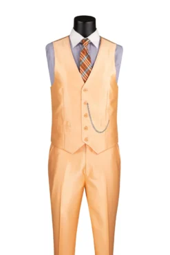 Slim Fit 3 Piece Satin Suit in Melon