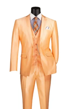 Slim Fit 3 Piece Satin Suit in Melon