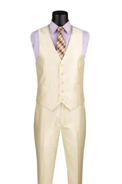 Slim Fit 3 Piece Satin Suit in Champagne Beige