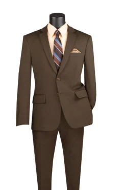 Slim Fit 2 Piece Suit Stretch Fabric Suit with Adjustable Waistband in Brown