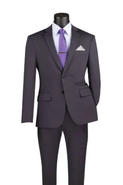 Slim Fit 2 Piece Suit Stretch Fabric Suit with Adjustable Waistband in Charcoal
