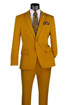 Slim Fit 2 Piece Suit Stretch Fabric Suit with Adjustable Waistband in Gold