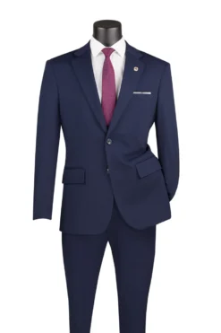 Slim Fit 2 Piece Suit Stretch Fabric Suit with Adjustable Waistband in Navy