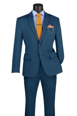 Slim Fit 2 Piece Suit Stretch Fabric Suit with Adjustable Waistband in Teal