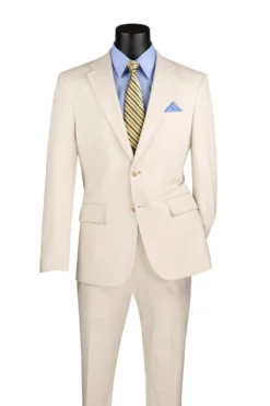Slim Fit 2 Piece Suit Stretch Fabric Suit with Adjustable Waistband in Bone White