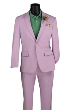 Slim Fit 2 Piece Suit Stretch Fabric Suit with Adjustable Waistband in Lavender