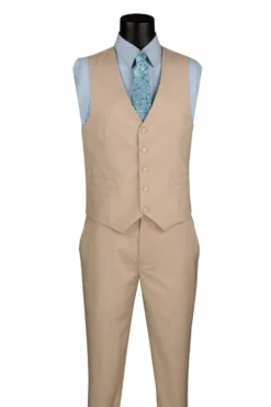 Slim Fit Business Men's Suit 3 Piece 2 Button in Stone