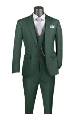 Slim Fit Business Men's Suit 3 Piece 2 Button in Hunter Green
