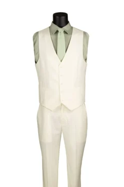 Slim Fit Business Men's Suit 3 Piece 2 Button in Ivory