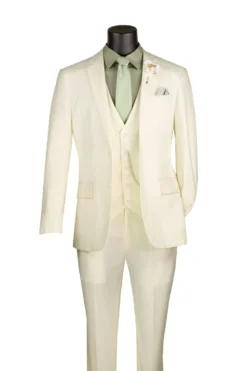Slim Fit Business Men's Suit 3 Piece 2 Button in Ivory