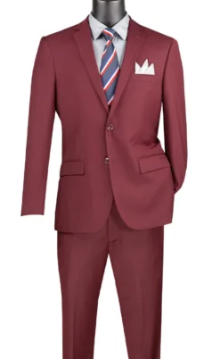 Slim Fit Men's Suit 2 Piece 2 Button in Burgundy