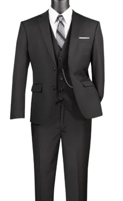 Slim Fit Men's Suit 3 Piece 2 Button in Black