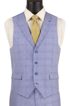 Slim Fit Suit Windowpane 3 Piece with Vest in Sky Blue