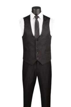 Slim Fit Tuxedo 3 Piece with Jacquard Pattern in Black