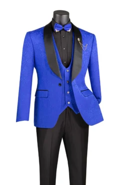 Slim Fit Tuxedo 3 Piece with Jacquard Pattern in Royal