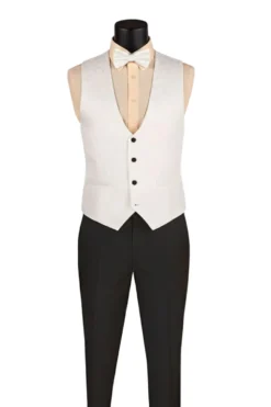 Slim Fit Tuxedo 3 Piece with Jacquard Pattern in White