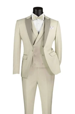 Slim Fit Tuxedo 3 Piece with Matching Bow Tie in Ecru