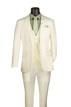 Slim Fit Business Men's Suit 3 Piece 2 Button in Ivory