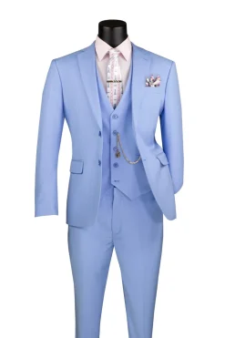 Slim Fit Business Men's Suit 3 Piece 2 Button in Light Blue
