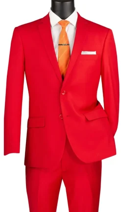 Slim Fit Men's Suit 2 Piece 2 Button in Red