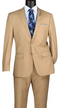 Slim Fit Men's Suit 2 Piece 2 Button in Light Beige