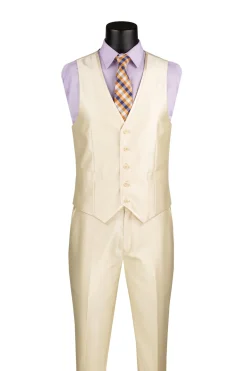 Slim Fit 3 Piece Satin Suit in Champagne Beige