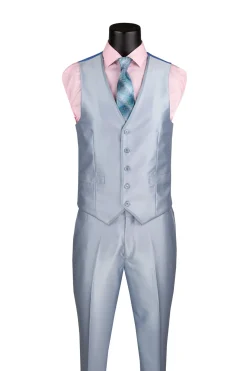 Slim Fit 3 Piece Satin Suit in Ice Blue
