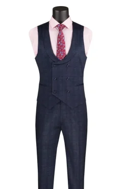 Slim Fit 3 Piece Stretch Fabric Suit in Navy