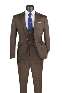 Slim Fit 3 Piece Stretch Fabric Suit in Brown