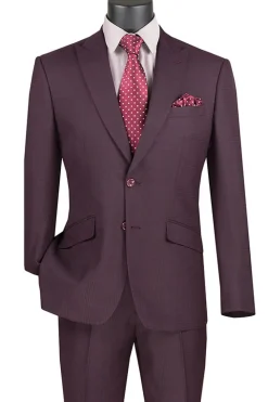 Slim Fit 2 Piece Suit Burgundy Glen Plaid Pattern Matching Pants