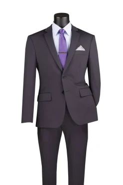 Slim Fit 2 Piece Suit Stretch Fabric Suit with Adjustable Waistband in Charcoal