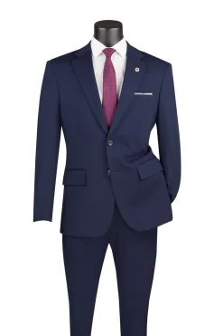 Slim Fit 2 Piece Suit Stretch Fabric Suit with Adjustable Waistband in Navy